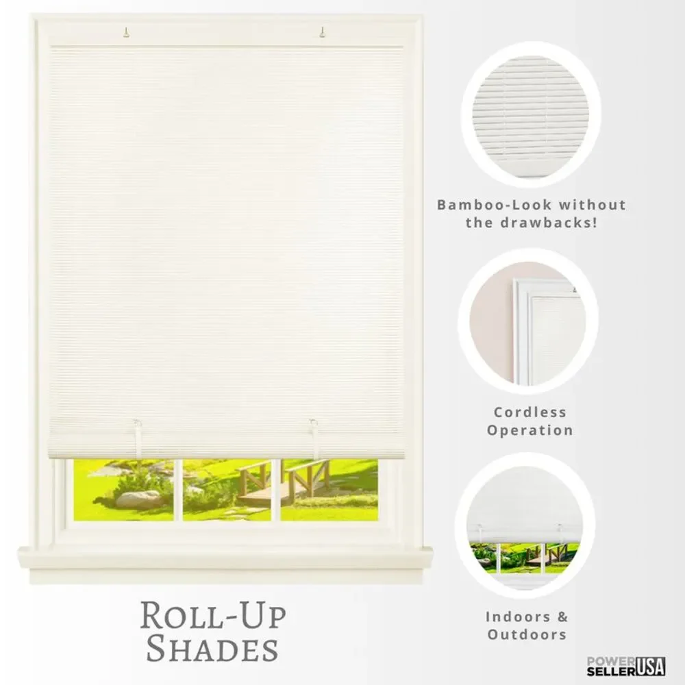 PowerSellerUSA Light Filtering Cordless Rollup Window Blinds, 72L x 60W Inches